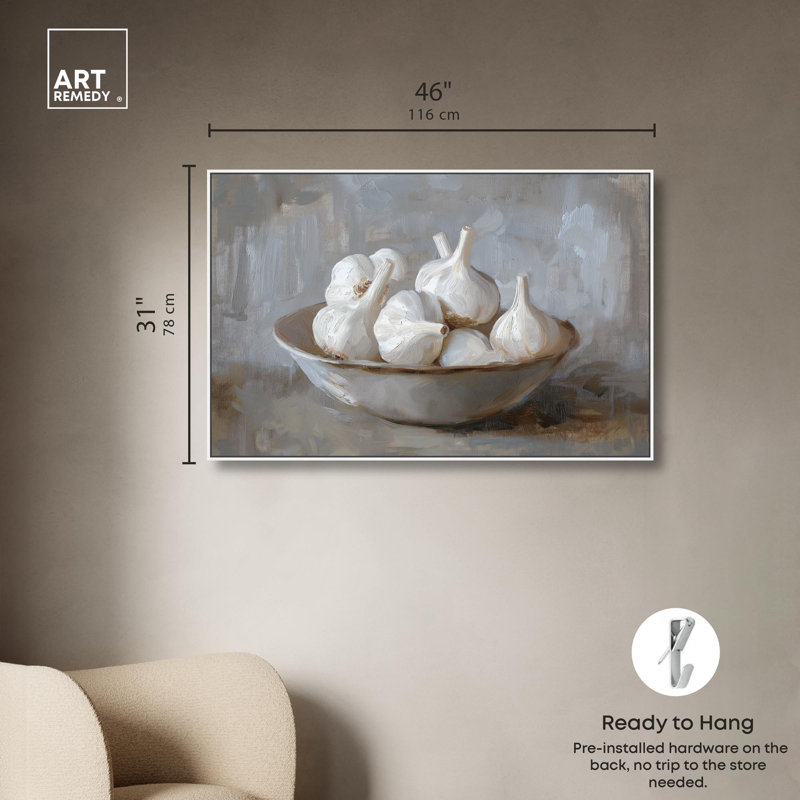Art sur toile de ferme à l'ail, H 31 po x l 46 po, Cadre flottant blanc