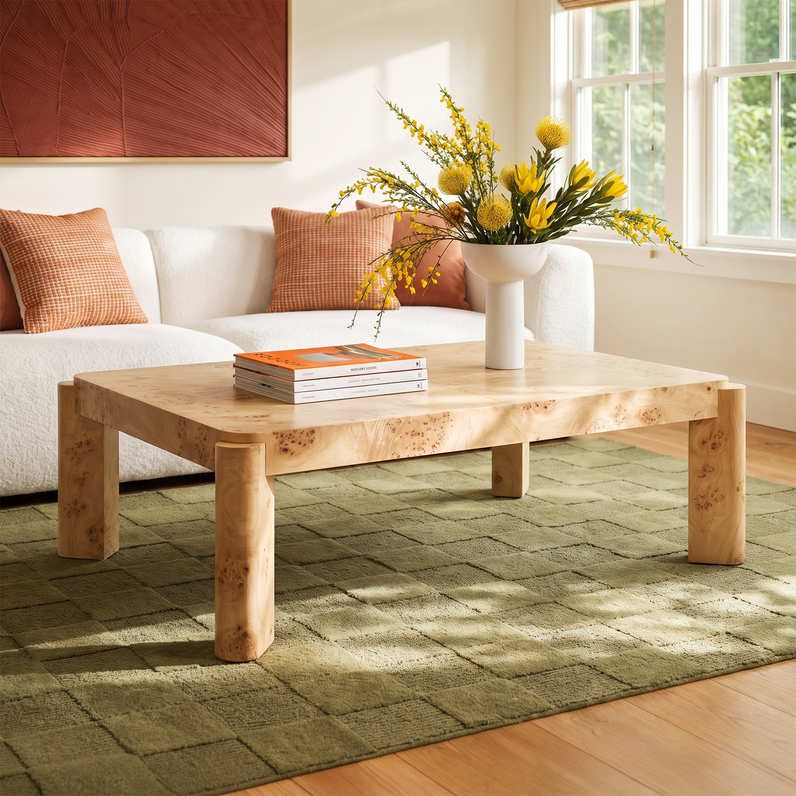 Jakus 47" Burl Wood Coffee Table, Clear Maple Burl
