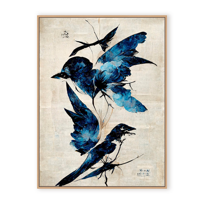 Nature Inspired Blue Birds, 30" H x 24" W x 1.125" D, Framed Matted Print, White