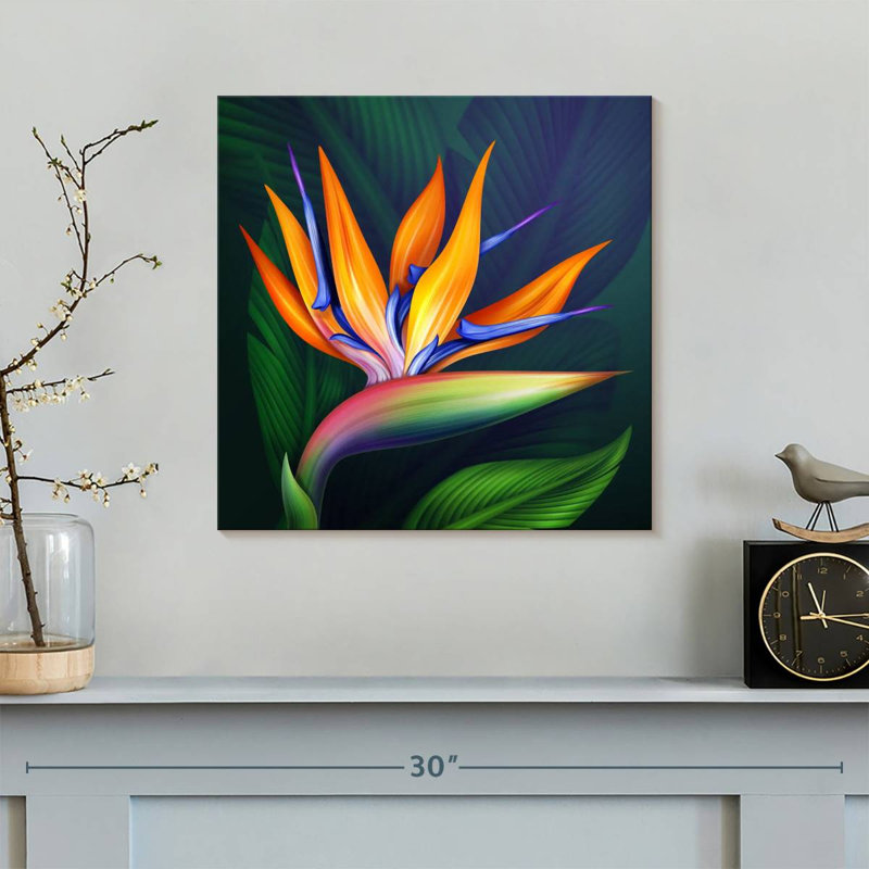Fleur exotique d'oiseau du paradis sur toile, H 16 po x l 16 po x P 1,25 po