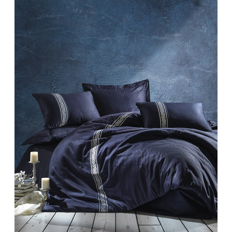 Satin Abstract Duvet Cover, Dark Blue