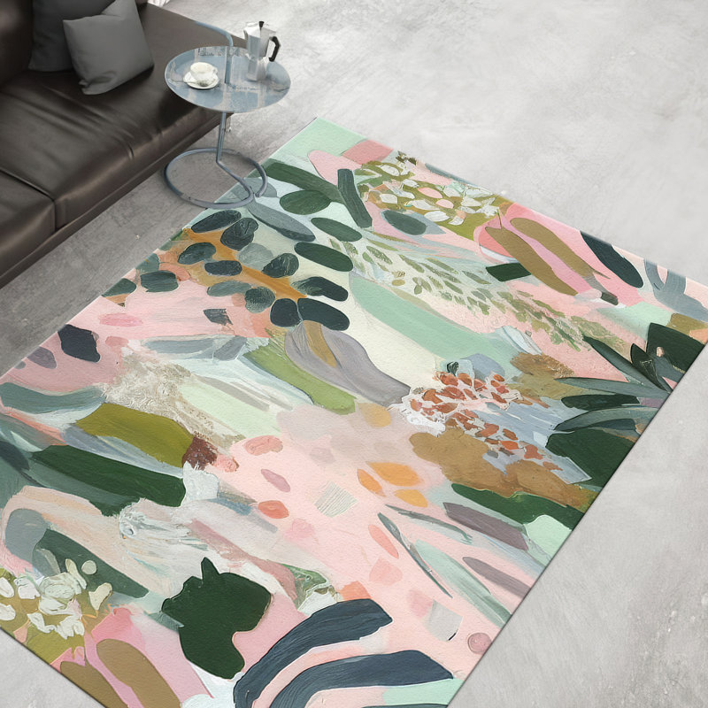 Non-Woven Thin Type Printed Rug with Elegant Floral Design in Soft Pastel Colors Perfect for Adding a Touch of Classic Beauty to Any Room or Living Space