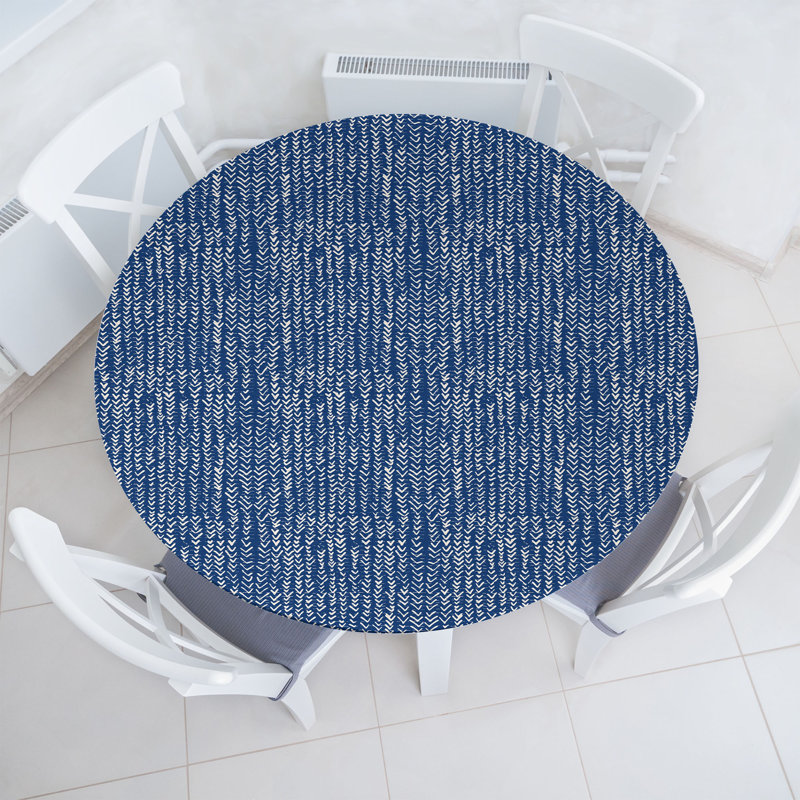 Ambesonne Blue Pattern Fitted Round Tablecloth Eggshell, 64.17" Round