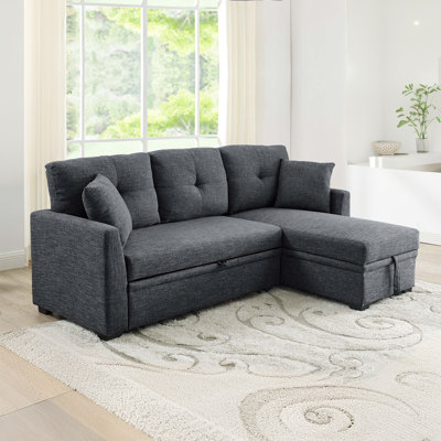 Canapé modulaire en lin mélangé avec lit escamotable et rangement pour chaise longue