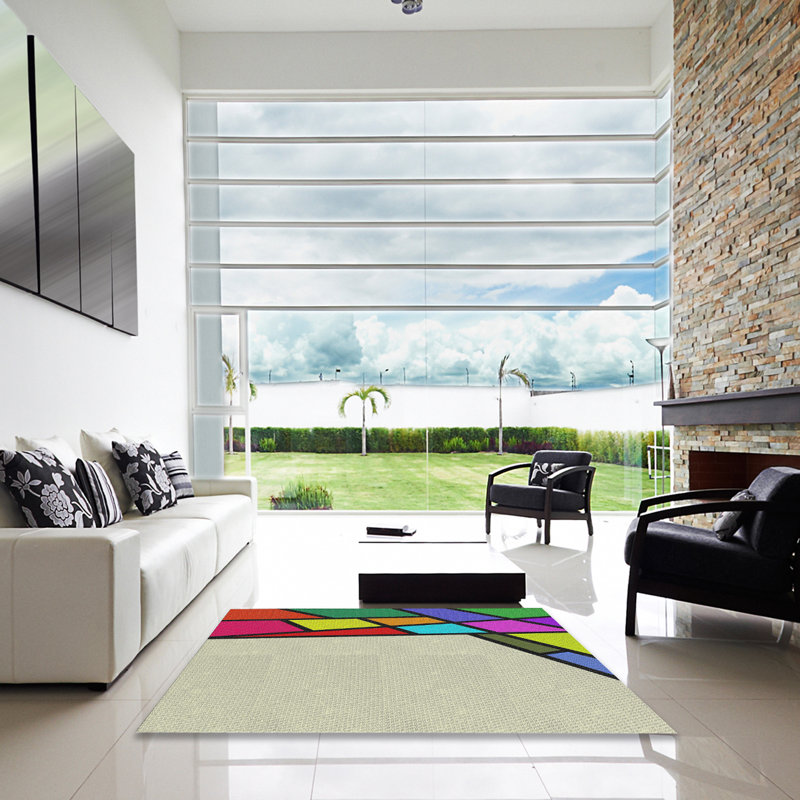 Gris/bleu/rose Tapis décoratif, Carré 7 pi