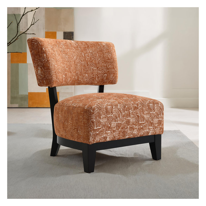 Chaise d'appoint contemporaine de style rustique orange - sans accoudoirs avec dossier incliné et pieds fuselés, chaise rembourrée en tissu de style Mid-Century moderne pour le salon
