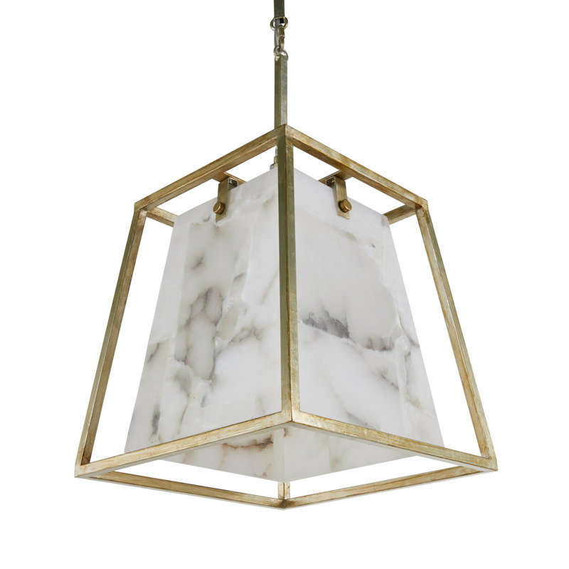 Stacey 4 - Light Unique / Statement Geometric Chandelier with Alabaster Accents, Champagne Silver