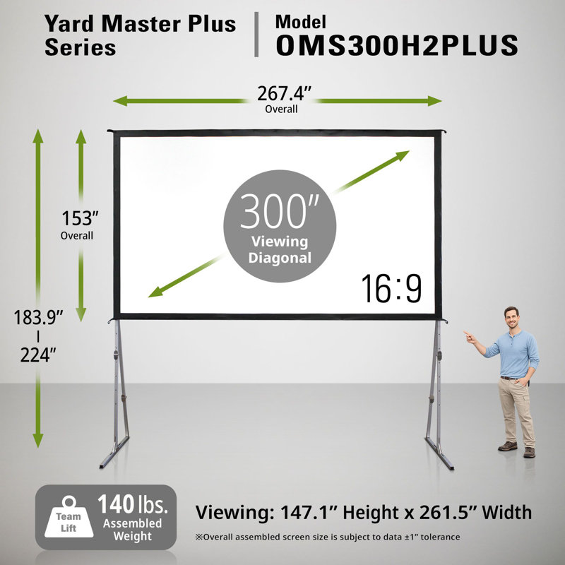 Yard Master Plus, 300 po Diag, 16: 9, écran de projecteur intérieur / extérieur portable blanc mat, sac de transport