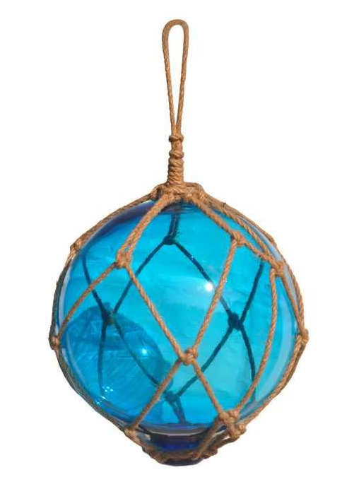 Décoration murale boule flotteur de pêche en verre japonais, H 7 po x l 3 po x P 3 po, Bleu Clair / Marron