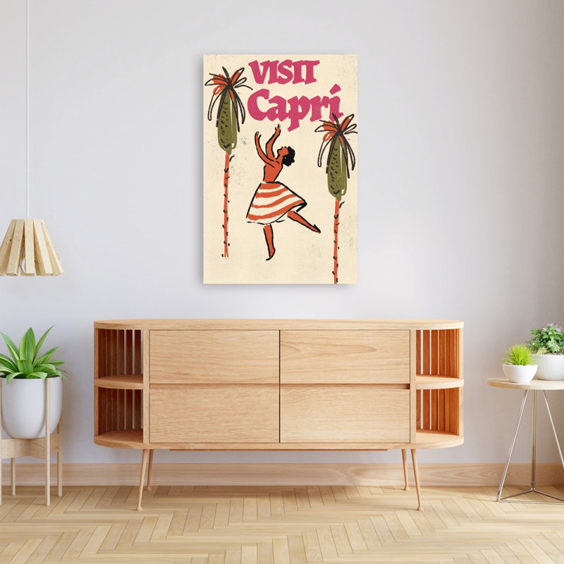 Joyeux Capri, danse classique, rétro, palmier rétro, art mural tropical, H 48 po x l 32 po