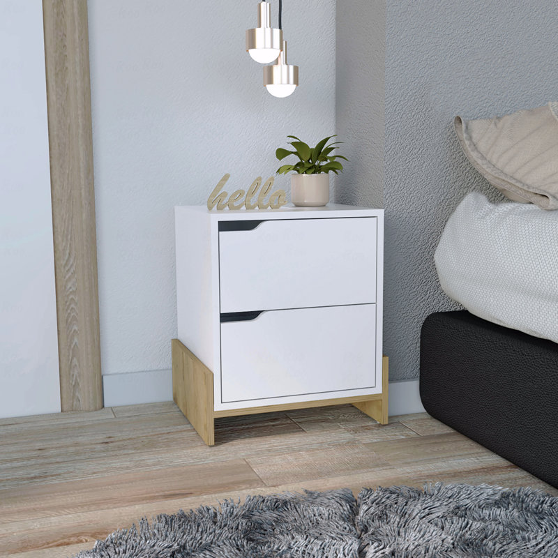 Nightstand, Bedside Table With 2-Drawers, White/Natural