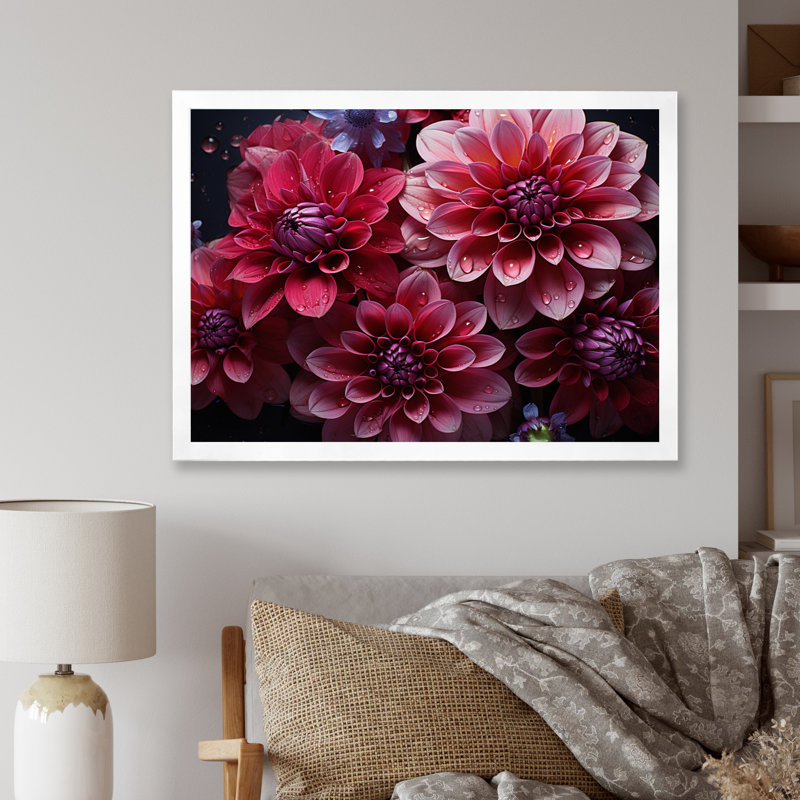 Majestic Pink Dahlia II - Floral Canvas Wall Art, H 30 po x l 40 po x P 1,5 po, Cadre simple blanc