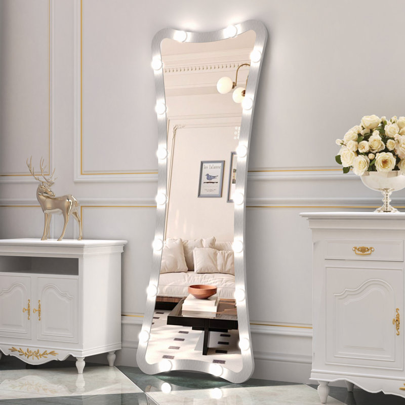 Miroir de salle de bain pleine grandeur avec lumières et miroir de plancher sur pied avec 3 modes de couleur