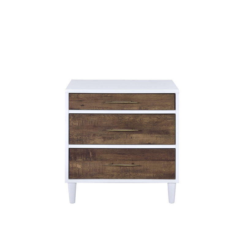 Burel 3-Drawer Nightstand in White and Weathered Oak