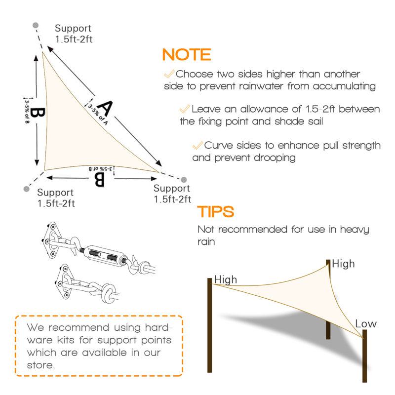 9'11" x 7' x 7' Triangle Shade Sail, Cream