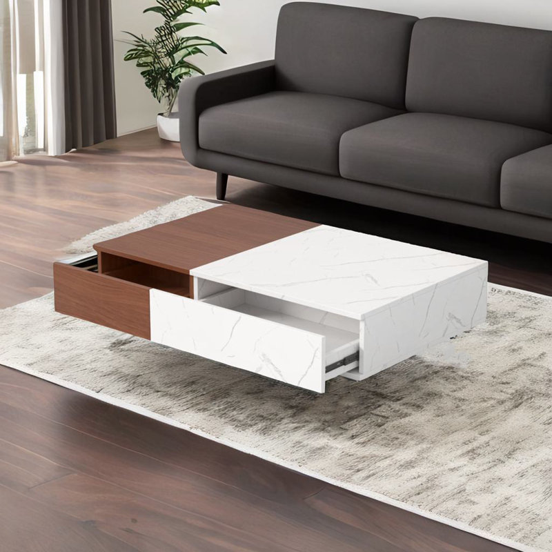Rolette Single Coffee Table, White/Brown