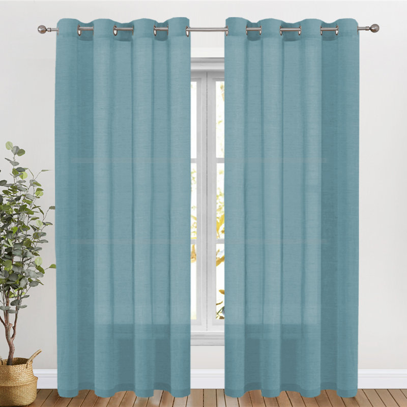 Dawan Faux Linen Semi-Sheer Grommet Curtain Panels, Turquoise, 52" W x 96" L