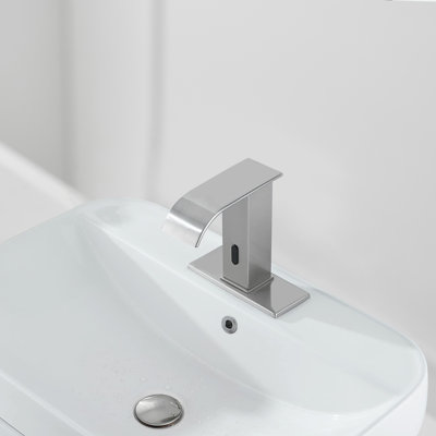 Automatic Sensor Touchless Single Hole Low Arc Bathroom Faucet Sensor Deck Mount With Drain Kit