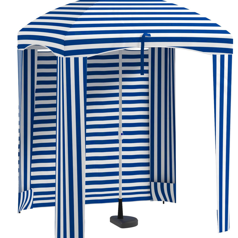 Parasol d'extérieur à volants - Rayures bleues et blanches, 5,9 pi x 5,9 pi, portable, évents, sacs de sable, tente de plage portative avec abat-jour,