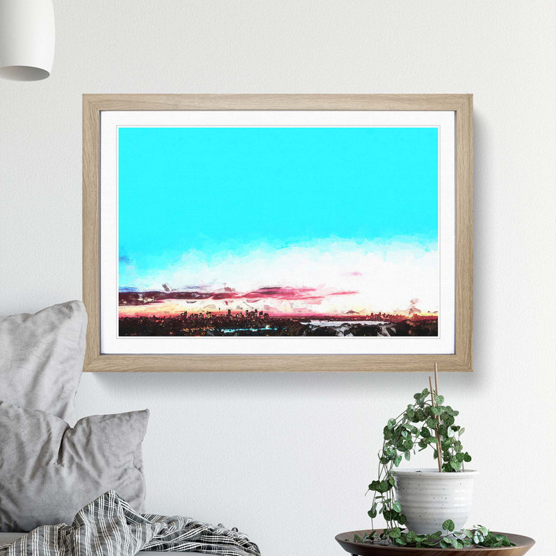 Sydney Skyline at Dusk in Abstract - Framed Print, 27cm H x 36cm W x 2cm D, Oak Framed