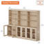 Buffet en bois de 240 cm de large avec portes vitrées et étagères réglables, meuble de rangement de 183 cm de haut pour salle à manger et cuisine-1303297519