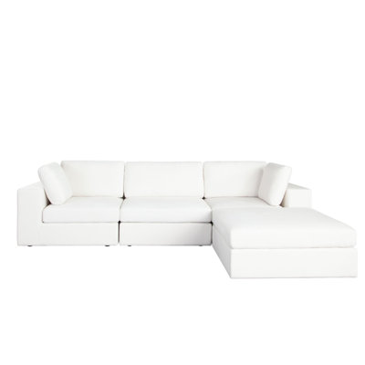 Lipi 4Pc Modular Sectional Chaise Sofa Set, Mist White, 120 Inch Solid Wood Frame