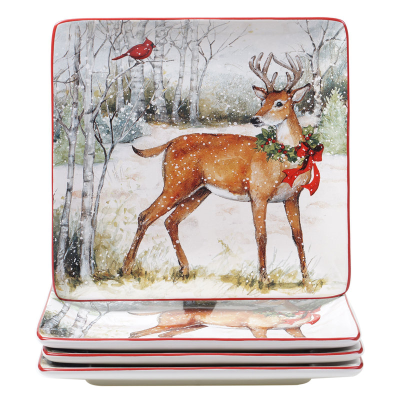 Winter Forest Ceramic Holiday Dinnerware Set, Service for 4