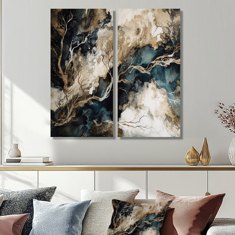 Blue Beige Marbré Dreamscape I - Art mural bleu 2 pièces, Wrapped Canvas, 32'' H x 32'' W, Does Not Apply