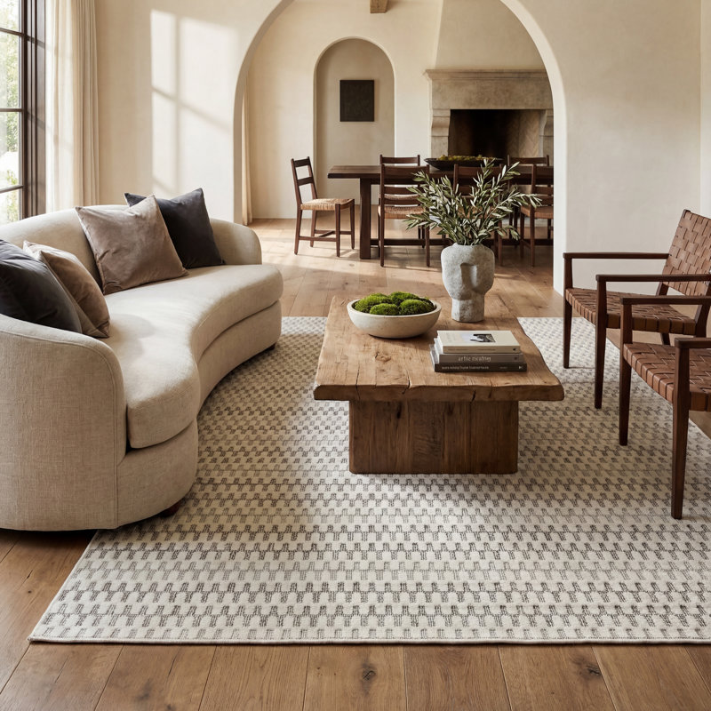 Tapis intérieur crème / beige à motif géométrique crème / beige 5 pi x 7 pi (5 pi 3 po x 7 pi 1 po) Branch Living Lavinia - tapis, salon, chambre à coucher, salle à manger et cuisine