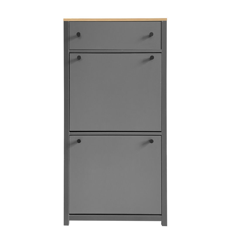 Casier à chaussures moderne gris avec 2 tiroirs rabattables et une structure de compartiment réglable