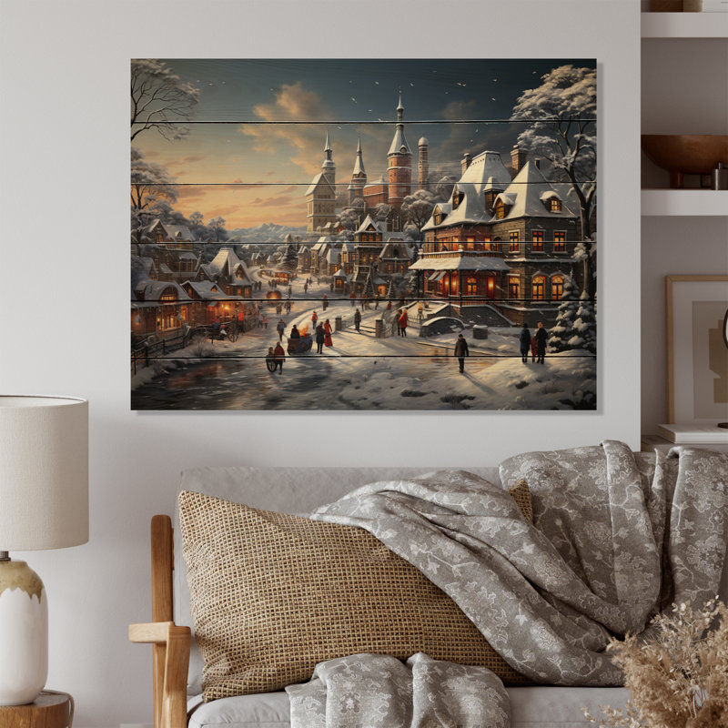Winter Village Carnival VI sur impression sur bois, H 30 po x l 40 po x P 0,78 po