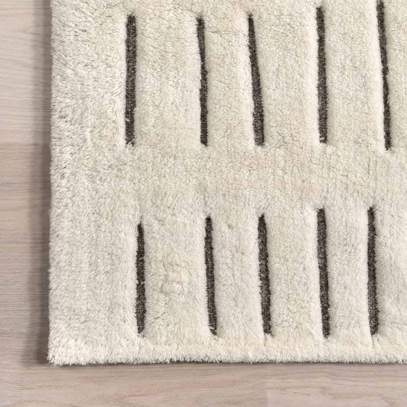 Nalini Modern Striped High-Low Wool Area Rug, Rectangle 4' x 6'