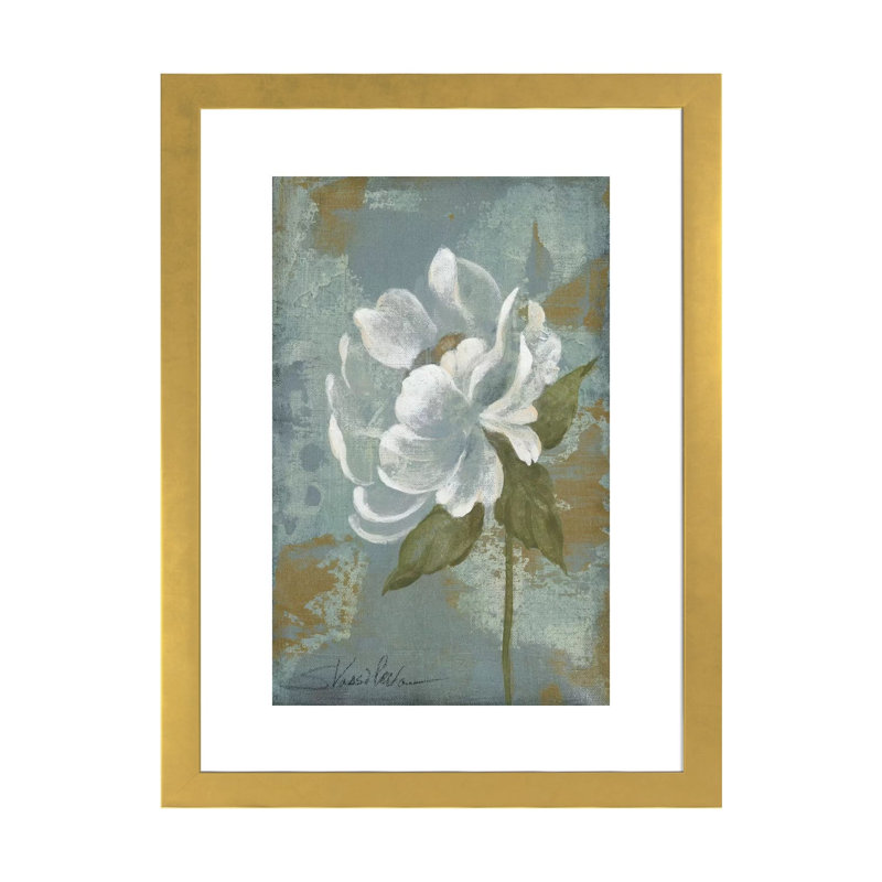 «Peony Tile II» par Silvia Vassileva - reproduction d'art, Papier encadré doré, Blanc, H 24 po x l 16 po x P 1 po