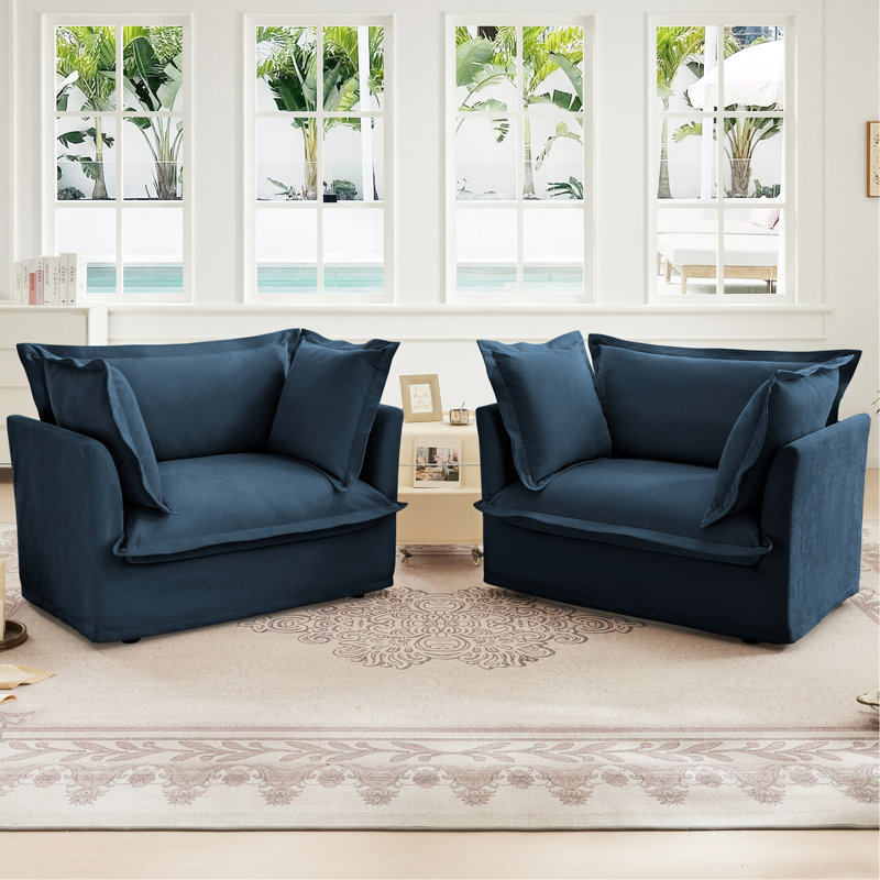 De 2 fauteuils - chenille bleue, siège profond relax confortable pour le salon, la chambre à coucher, l'espace de travail en chenille, la chambre de luxe et au-delà des coussins moelleux, fabrication