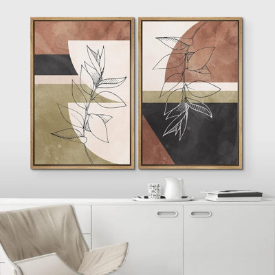Forme Mid-Century géométrique Mid-Century, silhouettes de fleurs, illustrations abstraites de la nature, paysage chic moderne, néon