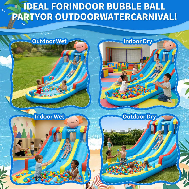 8-in-1 Inflatable Water Slide Bouncy Castle, 550W Blower, Large Pool Double Slides & Climbing Walls, Oxford Fabric for Kids Indoor Outdoor Play