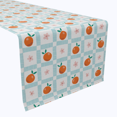Table Runner, 100% Cotton, 16X108", Summer Orange & Floral Check