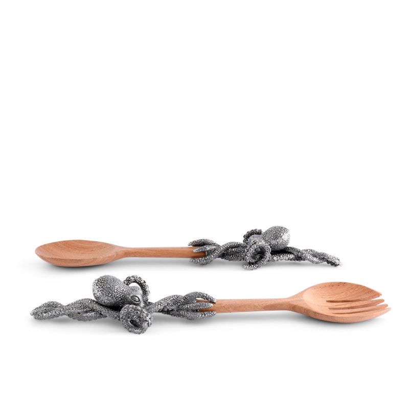Ensemble de 2 assiettes à salade en étain et bois d'acacia Sea and Shore