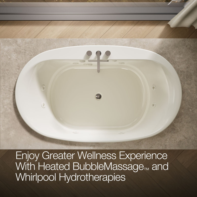 Underscore Oval 72-In X 42-In Heated Bubblemassage Air Bath With Whirlpool, Center Drain, Biscuit