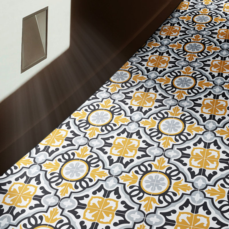 Baha 8" x 8" Cement/Marble Mosaic Wall & Floor Tile, Orange/Black/Gray