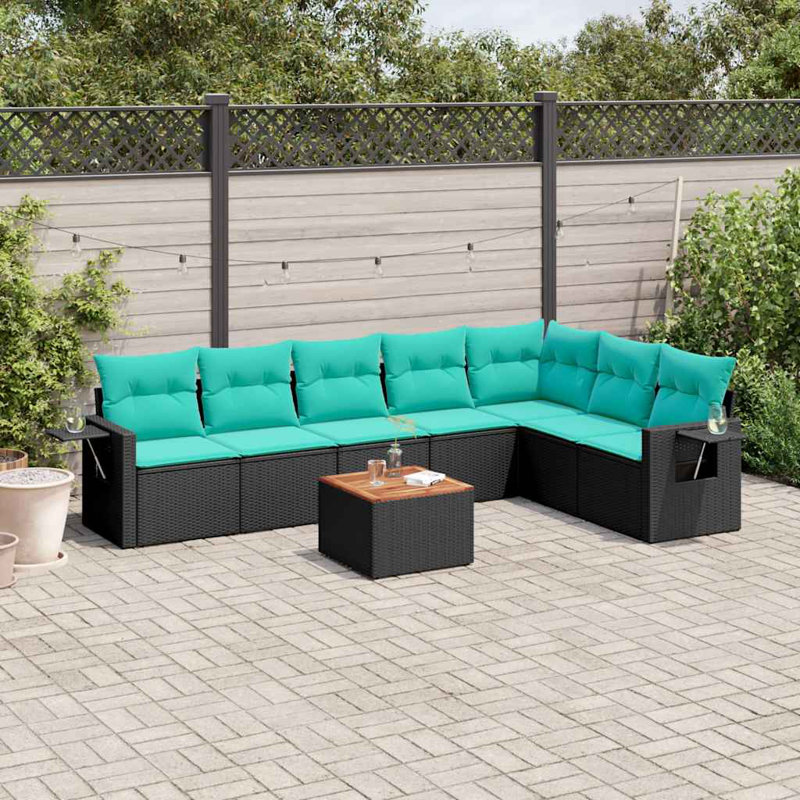 Ensemble de canapé de patio 8 pièces en rotin de polyester Vidaxl, Bleu, Noir
