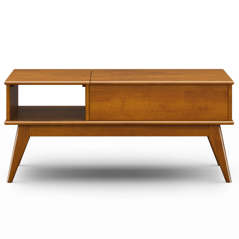 Teak Brown Mid-Century Modern Lift-Top Coffee Table with Storage
