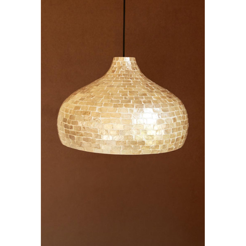 LUMINAIRE PENDENTIF EN BAMBOU SPUN AVEC DÉTAIL DE COQUILLE CAPIZ # 2