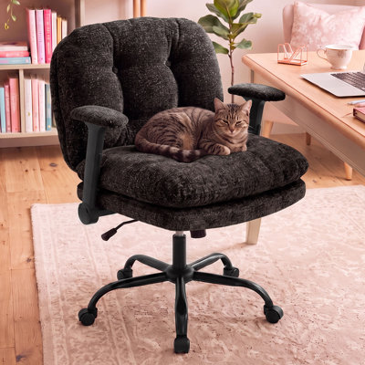 Chaise de bureau en chenille à pieds croisés avec accoudoirs relevables et inclinaison à 135 °