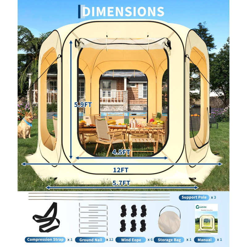Abri de camping transparent pour l'extérieur 12 x 12 pi Beige transparent transparent
