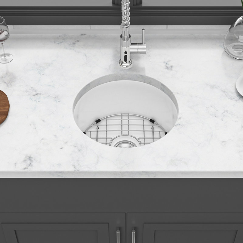 Évier de cuisine circulaire à double fixation en céramique avec drain et grille