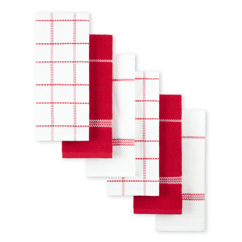 Martha Stewart Modern Waffle Kitchen Towel Set 6-Pack, Linen, 16"x28", Red