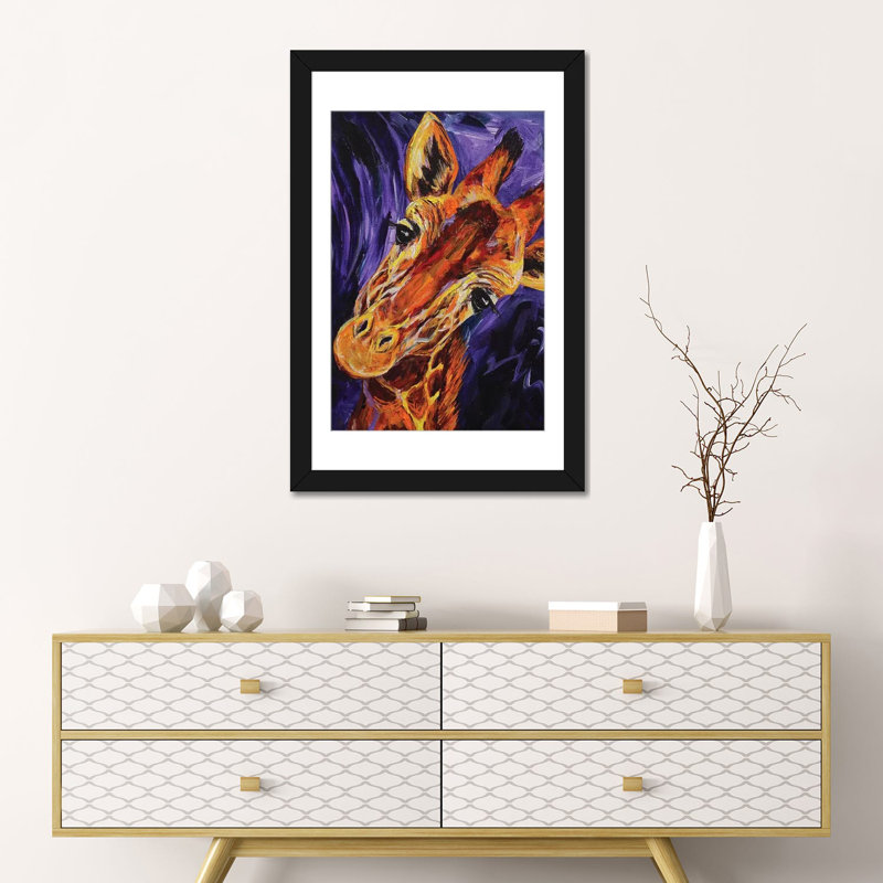 «Giraffe», reproduction sur toile, Papier d'art encadré noir, Blanc, H 32 po x l 24 po x P 1 po