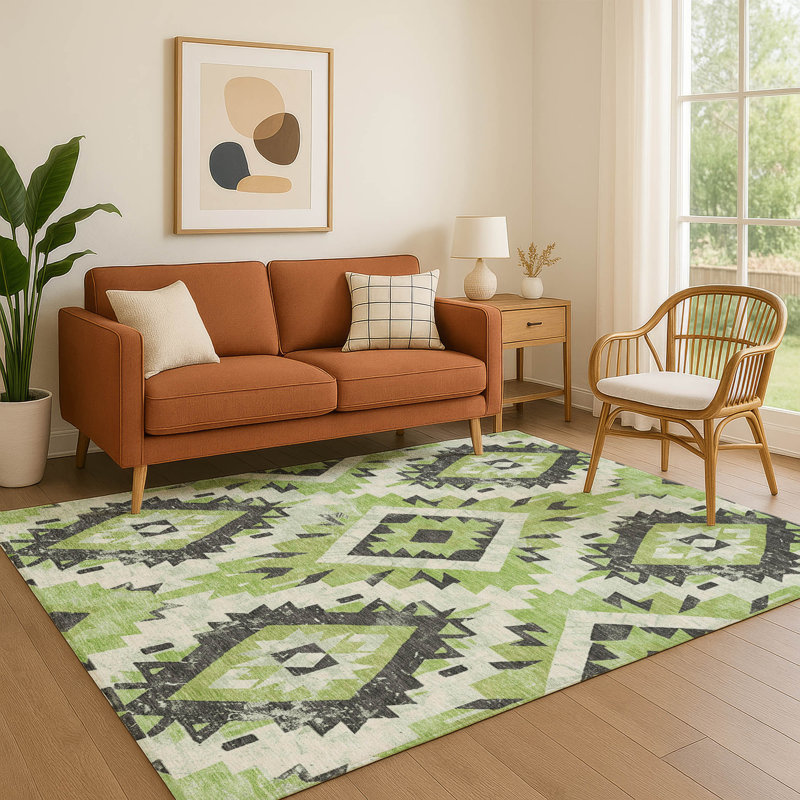 Premium Machine Washable Crestover AMF1878 Aztec Rug, Rectangle 10' x 14'