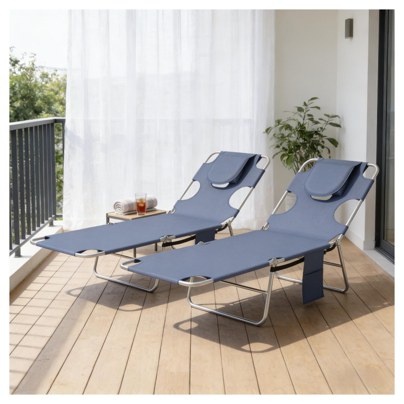 Ensemble de 2 chaises longues d'extérieur pliantes avec dossiers réglables - Fauteuils inclinables portables en acier et en tissu Oxford pour la plage, la piscine, le patio (gris)
